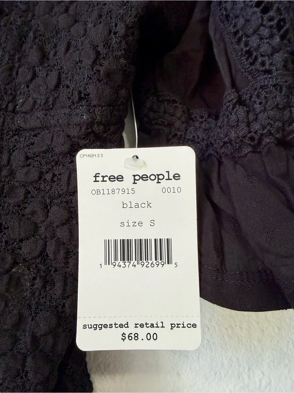 Free People Black Lace Square Neck Ruffle Sleeve Top Size S